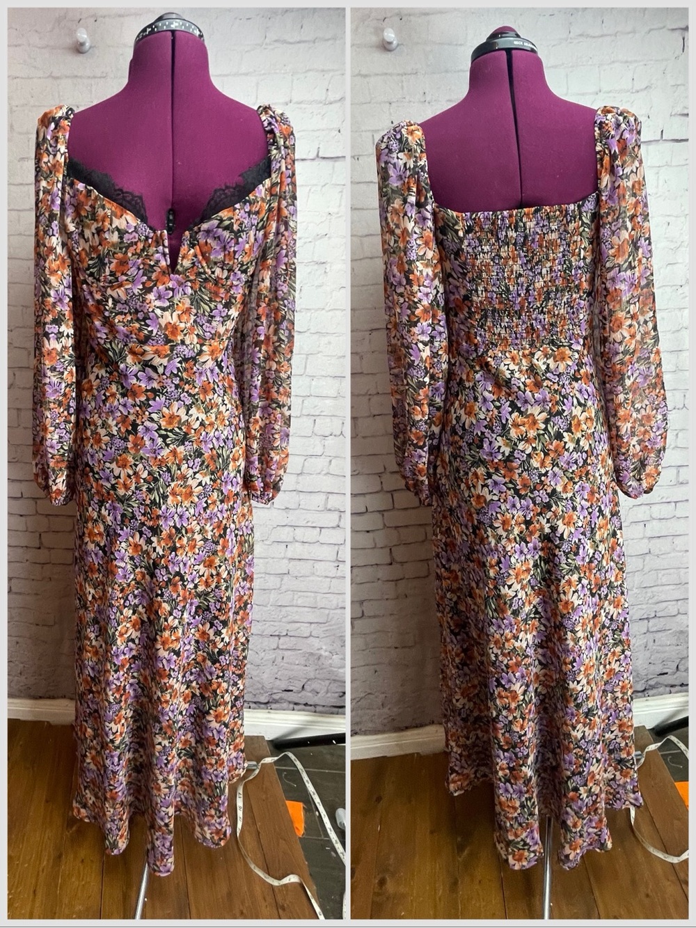 ASTR the label size medium Sylvie orange purple floral long sleeve maxi dress